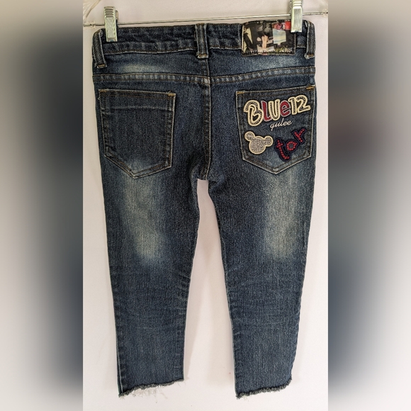 Jet Women's Capris Denim Jeans Sz S Stone Washed Graphics Fringed B2 - Picture 2 of 10